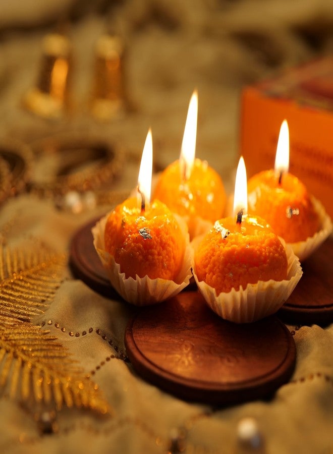 RUECA Motichoor Ladoo Candles for Diwali Gifting | Natural Soy Wax Scented Laddoo Candle for Home and Pooja Decoration Pack of 4 | Festival Gift Pack. - Image 1
